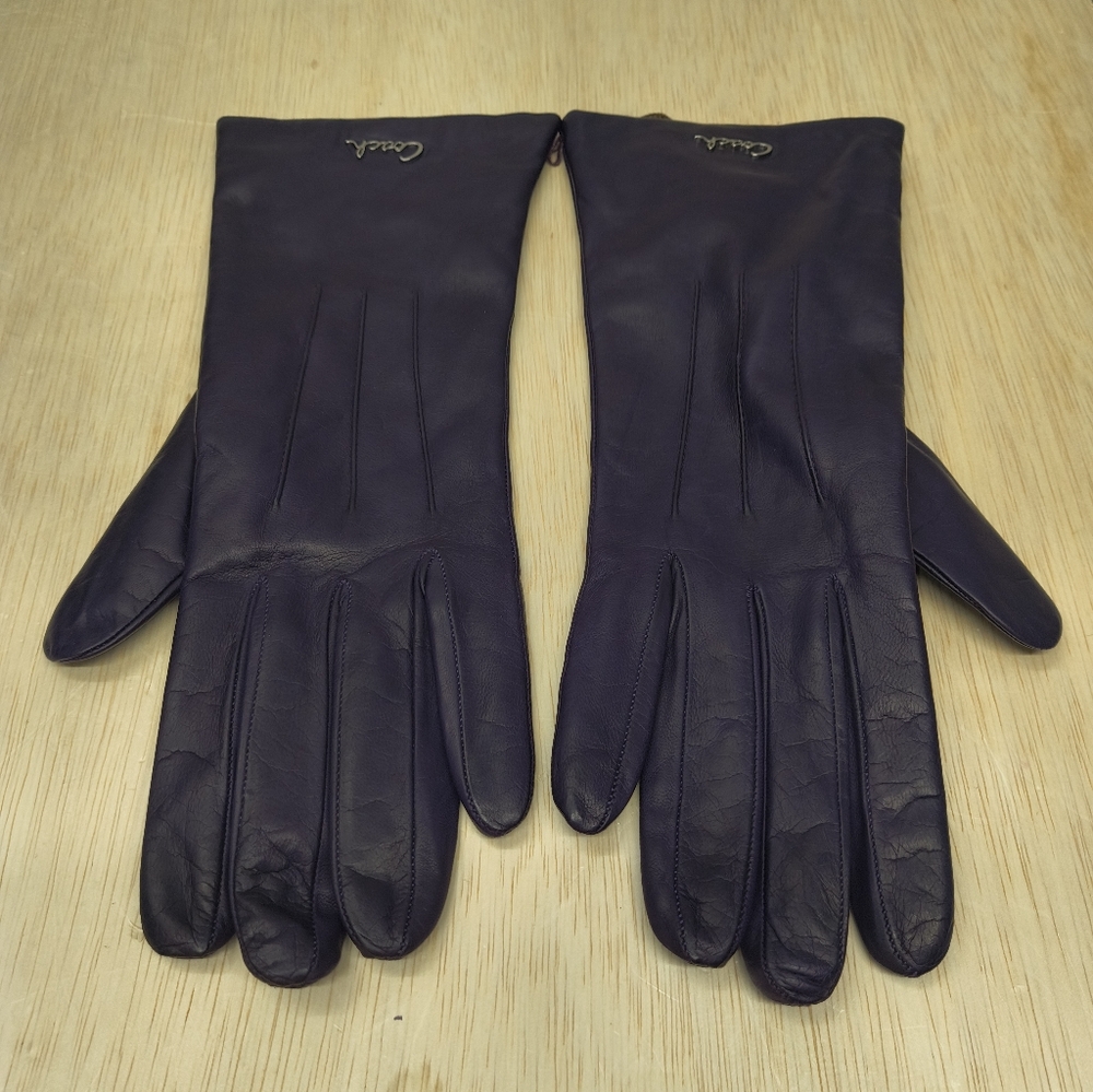 New Coach Dark Plum Leather Gloves